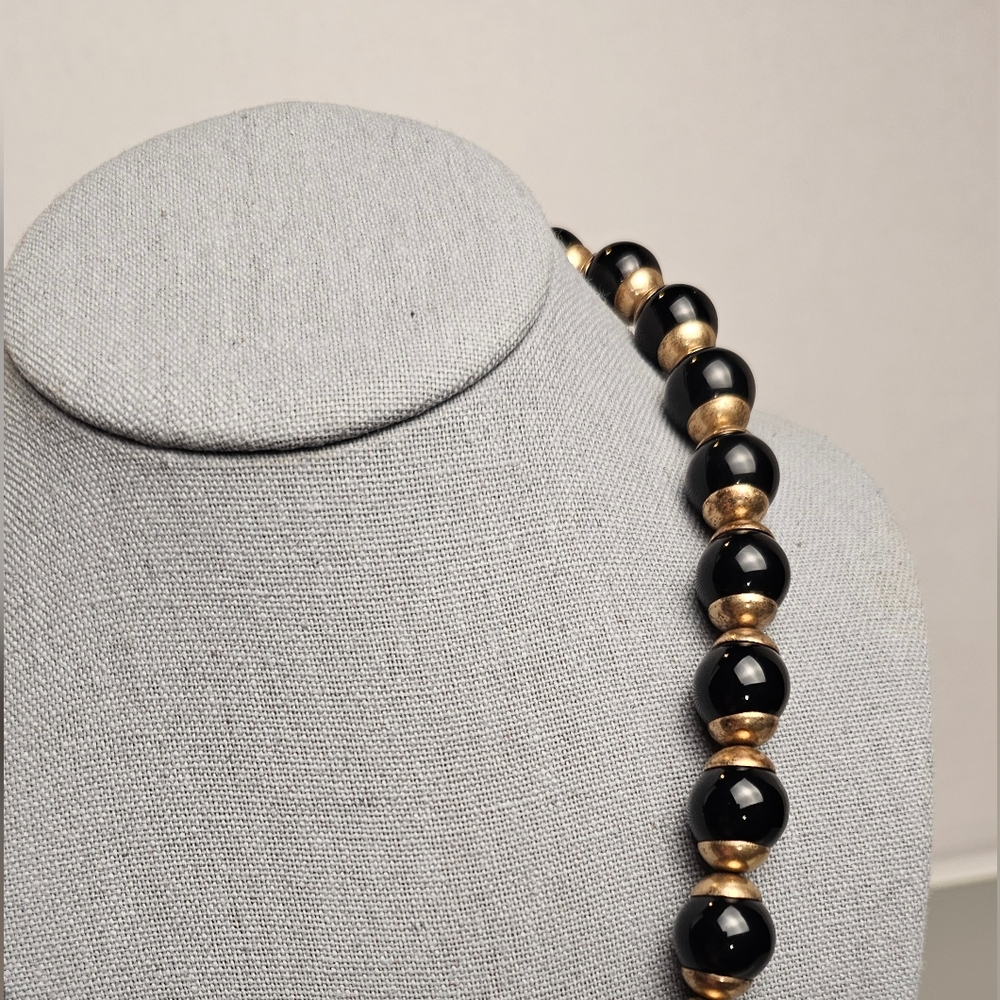 [J. CREW] Black & Gold ○● Beaded Statement Necklace with Cloth Tie - Picture 5 of 15